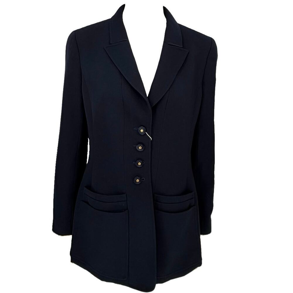 Vintage CHANEL Boutique 97P Navy Wool Single Breasted Blazer Jacket 42